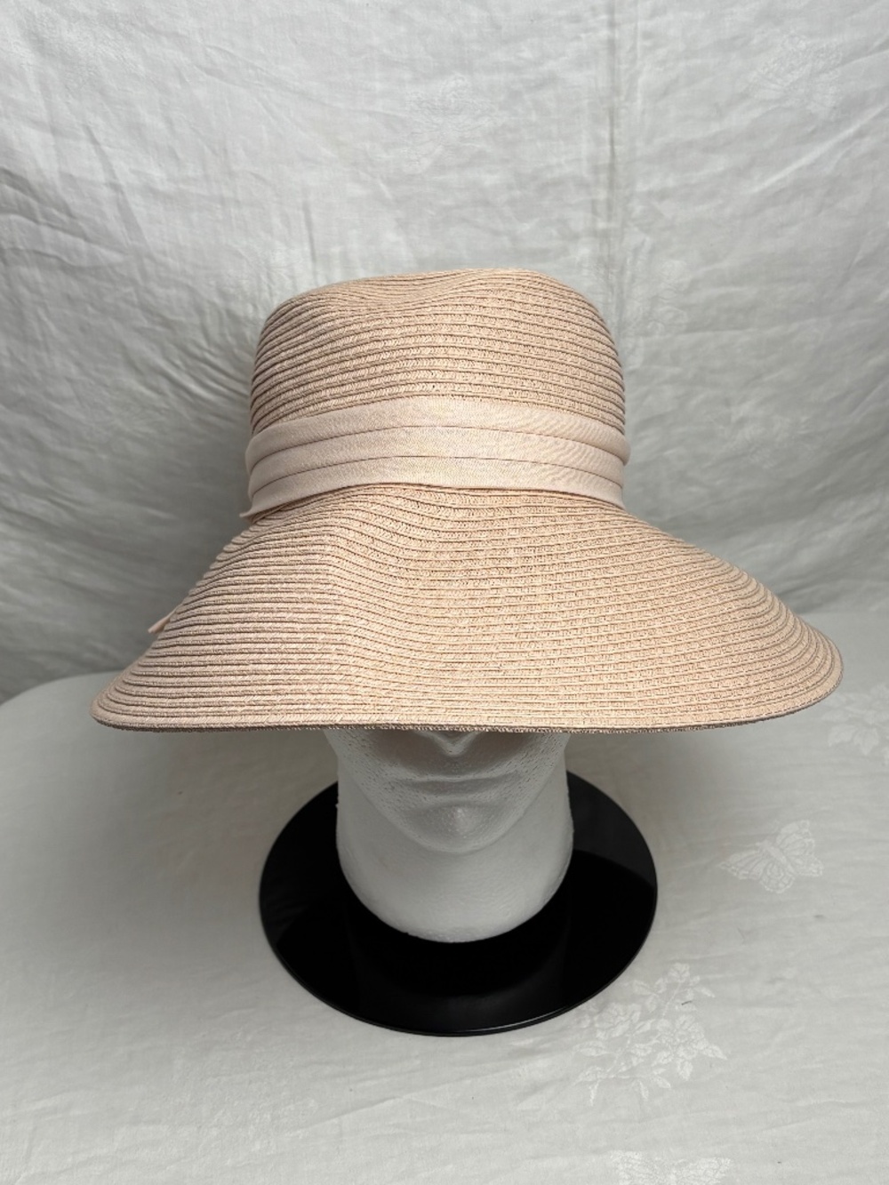 August Hat Co. Pale Pink 100% Paper Wide Brim Adjustable Hat w/ Bow